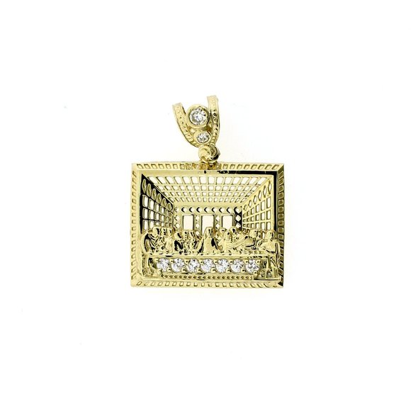 Real 10K Yellow Gold Diamond Cut Jesus Last Supper Charm Pendant - Picture 7 of 8